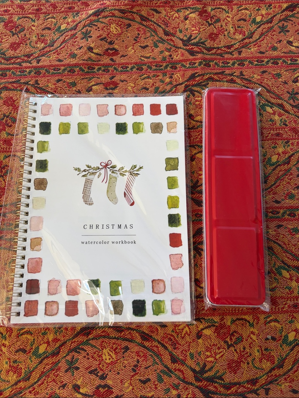 Learn to paint . Christmas watercolor workbook and paint.
